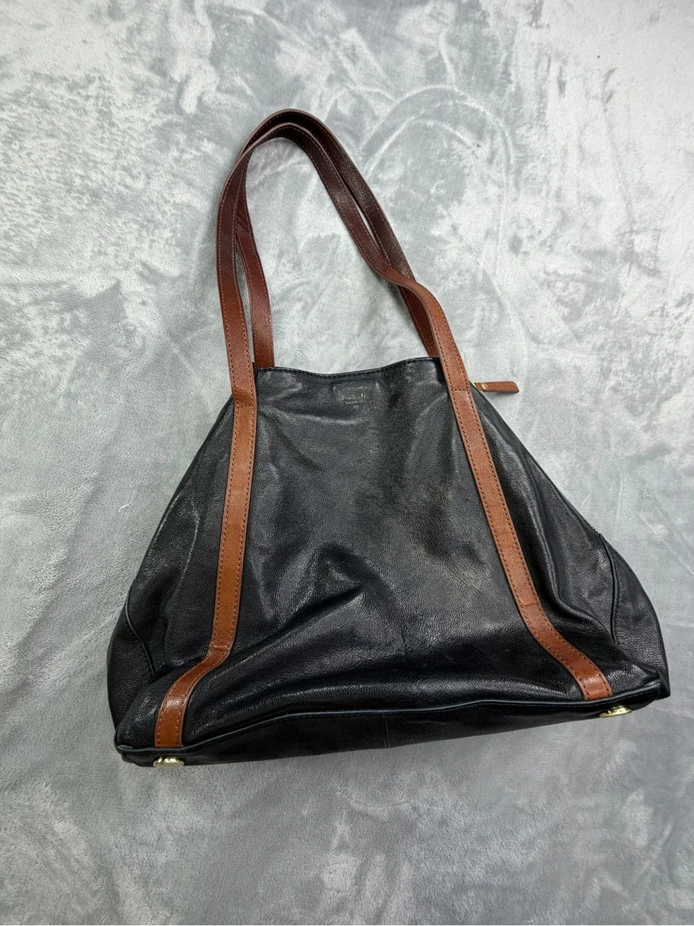 Fossil Black Leather Messenger Tote  Fall Bag Women’s Party Guest Vintage